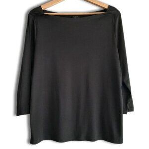 TALBOTS Boat Neck Soft Supima Cotton Blend Black Long Sleeve Tee Sz XL Petite